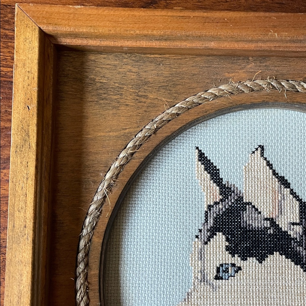 Siberian Husky Dog Completed Cross Stitch Solid Wood Vintage Framed Needlepoint - Picture 13 of 16